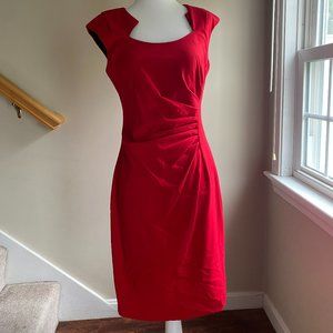 Calvin Klein red sleeveless form fitting dress with side rouching